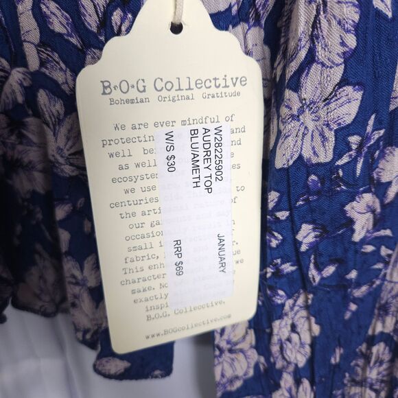 NWT Band of Gypsies B.O.G Collective Womens Small Blue Floral Audrey Cropped Top - Picture 3 of 7